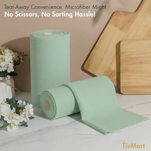 Image of Microfiber Cleaning Cloth roll | Tear-Away Sheets 10x10 in | Ultra Absorbent Reusable Washable lint-Free Towels for Kitchen car Office | 180 GSM Mint Green | Pack of 10 Sheets