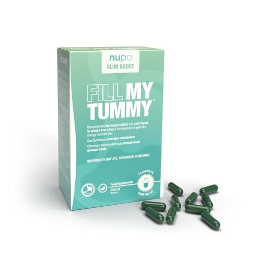 Nupo Slim Boost Fill My Tummy - Cápsulas de fibra de glucomanano - Raíz de Konjac, espino amarillo y cromo - Apoya la glucosa en sangre y el metabolismo - 60 cápsulas veganas