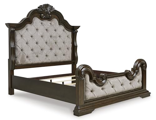 Signature Design by Ashley Maylee Traditional Tufted King Upholstered Panel Bed, Foundation or Box Spring Needed, Dark Brown & Beige