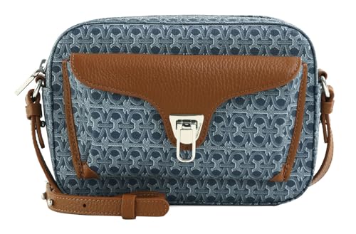 Sac à épaule Coccinelle Beat Denim en cuir et toile bleu gris