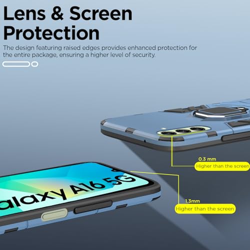 Image of Pikkme Back Cover for Samsung Galaxy A16 5G | 360 Protection Case | Ring Holder Stand D5 Tough Armor Bumper Case (Blue)