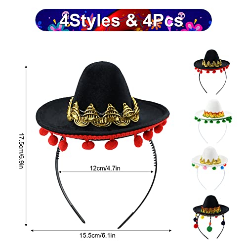 4 Pieces Mini Mexican Hats Headband Cinco De Mayo Mexican Fiesta Party ...