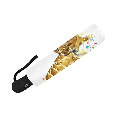 Interestprint Giraffe Eating Ice Cream Windproof Automatic Open And Close Folding Umbrella,Watercolor Painting Travel Lightweight Outdoor Umbrella Rain And Sun #TOP4