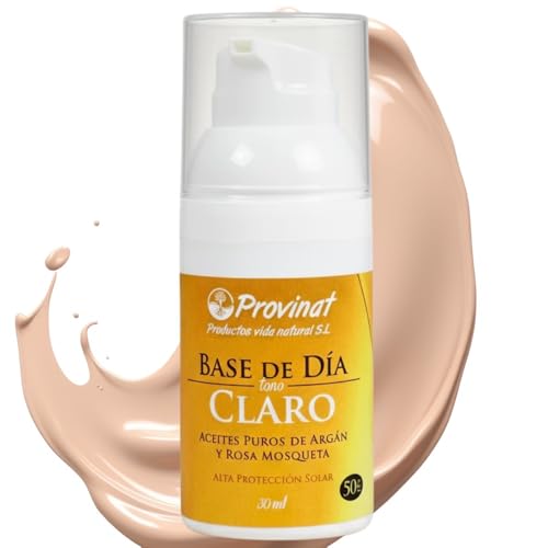 PROVINAT Base Maquillaje con Protector Solar 50 Color Claro. CC Cream Alta Cobertura Hidratante con Aceite de Argán, Aloe Vera y Rosa Mosqueta y Vitamina A. Para Todo Tipo de Pieles