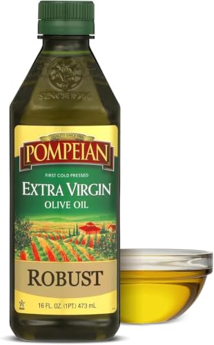 Pompeian Robust Extra Virgin Olive Oil - 16 Fl Oz - First Cold Pressed Olive Oil for Cooking - Bold Taste for Pasta, Marinades, and Salad Dressings (Pack of 5)