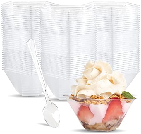 Ilyapa 100 Pack 4 Oz Mini Dessert Cups with Spoons - Mini Plastic Shooter Cups, Dessert Shot Glasses With Spoons for Chocolate Desserts, Appetizers, Samplers, Dessert Shot Glasses & More