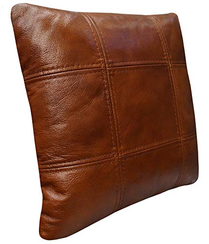 Quattro Meble Antique Tabac Echtleder Kissen Sofa & Stuhl Dekokissen Zierkissen Echtleder Rückenkissen Rindsleder Echt Leder Modell 18EL (40 x 40 cm)