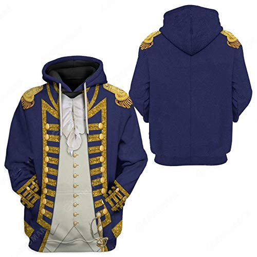 Image of Uyecos Historical Hoodie Revolutionary War Uniform Top | Historical Figure Print, Military Uniform Print, for Historical Reenactment, Halloween Cosplay