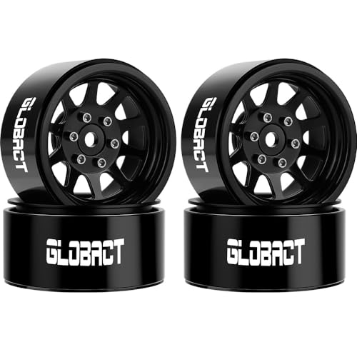 GLOBACT 1.9 Beadlock Wheels Rims 1/10 RC Crawler Wheels for TRX4 TRX6 Axial SCX10 I II III Pro Redcat 1/10 RC Crawler Upgrade Accessories (4Pcs Black)