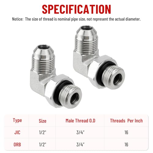 Image of 10 Pack 90 Degree Elbow Hydraulic Hose Fittings: 1 /2 inch JIC 37 Male x #8 SAE /ORB Male, Hydraulic End Connectors with Protection Cover - 6801-08-08