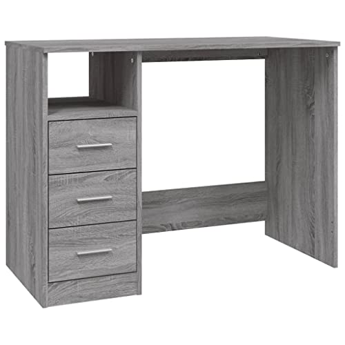 vidaXL Bureau avec tiroirs Sonoma Gris 102x50x76 cm Bois d'ingénierie, Bureau d'ordinateur, Bureau d’écriture, mobilier de Bureau à Domicile