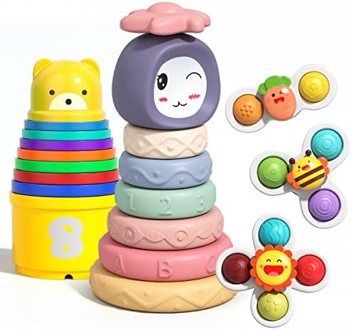 Arulis Baby Toys Baby Sensory Toys Stacking Toys Baby Bath Toys Baby Stacking Rings & Nesting Toys Early Educational Toy Baby Gifts for 6 12 18 Months Baby Toddler Boys Girls