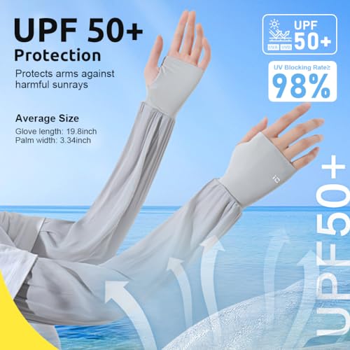 Image of PALAY Summer Arm Sleeves Extra Long Arm Sleeve with Hand Protection Nylon Cool Silk UPF 50+ Sun Protection Arm Sleeve Breathable Summer Arm Sleeves for Driving, Cycling, Gardening