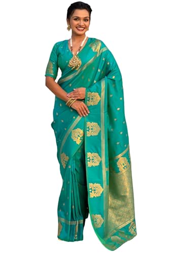 Image of SGF11 Women's Kanjivaram Pure Soft Silk Saree With Unstitched Blouse Piece
