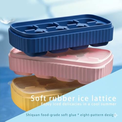 Image of KASHIVAL Flexible Silicone 8 Cavity Ice Cube Tray with Lids Mold Trays for Freezer and Cocktails Easy Release Whiskey Fridge Bar Soft Ice Tray (2, Multicolor)