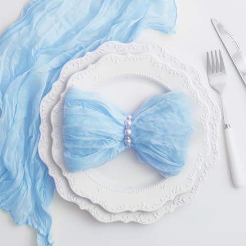 Baby Blue 100 Pack Cheesecloth Napkins Washable 21x21 Inches Baby Blue Cloth Napkins Set of 100 Bridal Baby Shower Dinner Table Napkins for Wedding Rustic Boho Cotton Gauze Summer Party Table Decor by Foliafeel - Used condition - Image 4