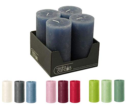 Lot de 4 bougies piliers rustiques de qualité supérieure et rustiques - Bougies de Noël (bleu saphir) - Grand : hauteur 14 cm / diamètre 7 cm) Cover