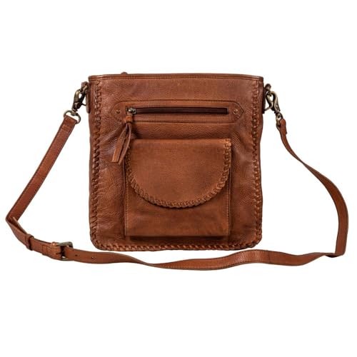 Myra Bag Women's Crossbody Purse - Santa Clara Canyon Stitched Leather Mini Purses for Women, Warm Bourbon Chocolate Shoulder Bag for Women, Travel Purses for Women, Mini Handbag