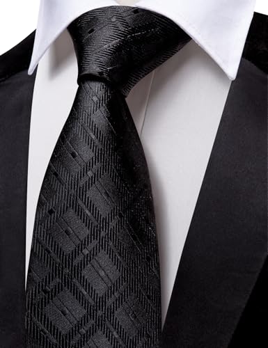 Image of Barry.Wang Plaid Ties Mens Silk Necktie and Tie Clip Checkered Tie for Wedding Party Business Formal