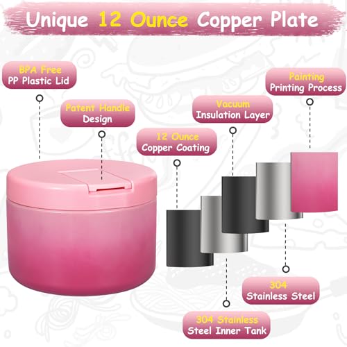 Image of Pawtong 12oz Insulated Vacuum Food Jar with Buckle Lid Wide Mouth Soup Thermo for Hot Food Kids Leakproof Stainless Steel Lunch Container (Gradient Pink, 12OZ)