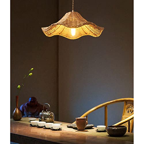 Chungyang Japanese Style E26 Screw Pendant Light Rattan Art Weaving Pendant Lamp Warm Romantic Chandelier Creative Flower Shape Hanging Lighting Fixture For Kitchen Island, Bedroom, Restaurant, Cafe, #TOP3