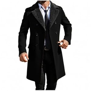 UHouse Wollmantel Herren Kurzmantel Winter Wolle Mantel Business Winterjacke Lang Herrenmantel Reverskragen Wintermantel Freizeit Winterparka Männer Trenchcoat Fleece Mäntel Elegant Parka Schwarz L