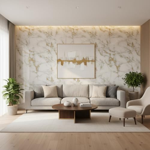 Image of VKR Peel & Stick Waterproof Marble Wallpaper Roll | Removable Self Adhesive Vinyl Sheet for Kitchen Counter, Cabinets, Tables & Furniture Makeove (Gold White, Pack of 1)