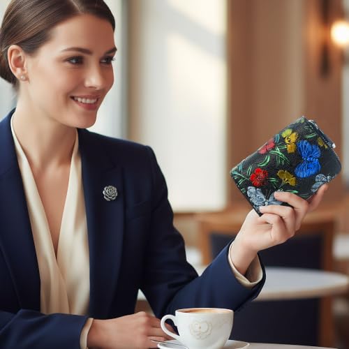 Image of CONISY Small Leather Womens Credit Card Holder Wallet with RFID Blocking (Butterfly)