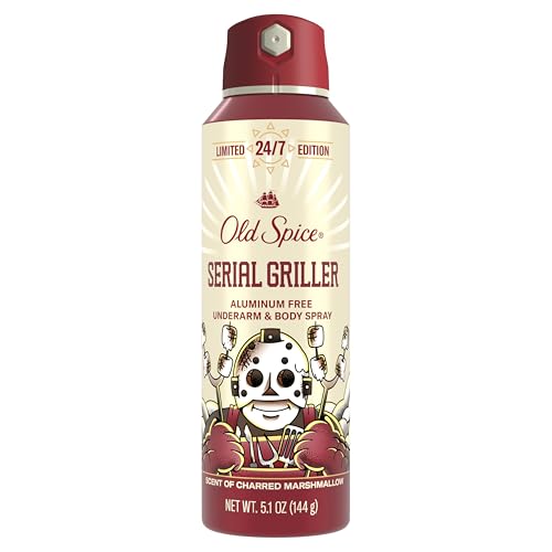 Old Spice Aluminum Free Body Spray for Men, Summerdudes, 24/7 Odor Control, 24/7 Sunny Freshness & Long Lasting Scent, Limited Edition, Serial Griller with Charred Marshmallow Scent, 5.1 oz