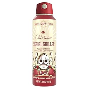Old Spice Aluminum Free Body Spray for Men, Summerdudes, 24/7 Odor Control, 24/7 Sunny Freshness & Long Lasting Scent, Limited Edition, Serial Griller with Charred Marshmallow Scent, 5.1 oz