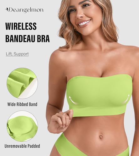 Image of DEANGELMON Strapless Bras for Women Wireless Push Up Non-Slip Bandeau Bra Seamless Clear Straps TubeTop Padded Bralette