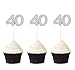 24 PCS 40th Cupcake Toppers - Anniversary or Birthday Cupcake Picks Party Decoration | Silver 40th