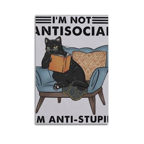 Poster chat noir vintage décoration murale salon rétro 60x90