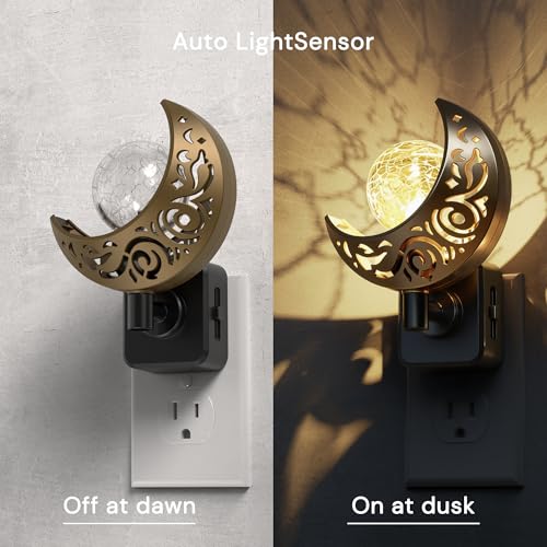 Image of L LOHAS LED Night Lights Plug into Wall: Moon Sphere Decor Landscape Night Light, Dusk to Dawn Sensor Glass Globe Nightlight, 0-100LM Dimmable, for Bedroom Living Room Hallway