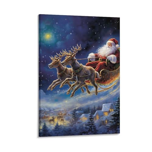 Peinture sur toile Elk Père Noël pour habiller votre couloir en fête 30x45cm
