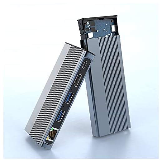 USB C Hub avec Boîtier SSD M.2 NVMe, 6 en 1 Adaptateur Type C 4K HDMI, 2 USB 3.1 10Gbps, 60W Chargement PD, 1Gbps Ethernet, M.2 SATA et NVMe SSD Boîtier Disque Dur Externe de Adaptateur