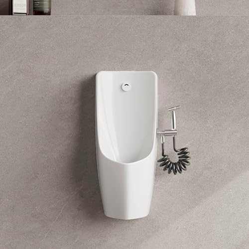 TUPAFJU Wall Mounted Men's Urinal with Cleaning Spray Gun, Spill Proof Space-Saving Ceramic Urinal for Home，Bathroom & Commercial Use(White)