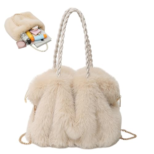 Sac fourre-tout fausse fourrure beige - Grand sac cabas bandoulière femme