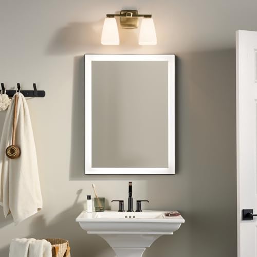 Image of Kichler Marant 14.25 inch 2-Light Vanity Light Fixture with Opal Glass in Champagne Bronze for Bathroom Over Mirror, Modern Wall Mount Lighting (14.25 inch W x 9.5 inch H), 55215CPZ