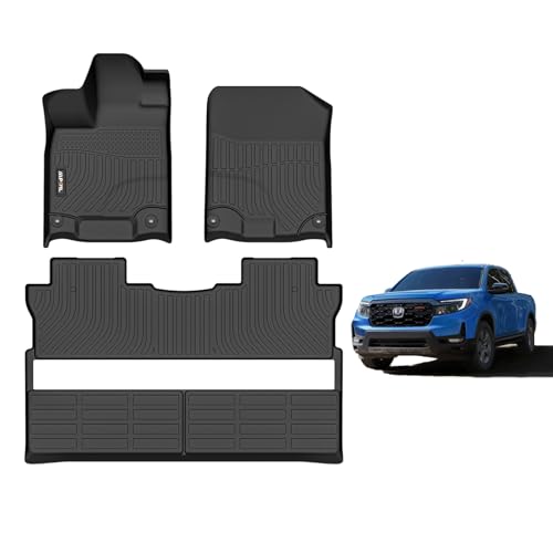 AIPOIL Floor Mats for Honda Ridgeline 2017-2025 2026 Fits 1st & 2nd Row TPE All Weather Anti-Slip Floor Liners Full Set Custom Car Mats Accessories Black