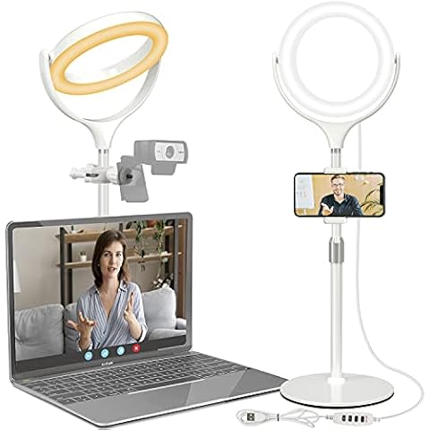 Ring Light with Stand, Desk Ring Light with Phone Holder for Laptop/Video Conferencing/webcam Lighting/Zoom Meetings, 8" Selfie Ring Light for Makeup/Live Streaming/YouTube/Tiktok (white) Cover