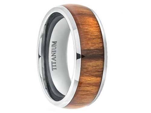 8MM Titanium Wedding Band Ring High Polished Domed with Santos Rosewood Inlay (11)