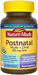 Nature Made Postnatal Multivitamin + DHA 200 mg, Postnatal Vitamins for Breastfeeding Moms & Babies, Vitamins & Nutrients Include Iron, Vitamin D3, Calcium, Iodine and More, 60 Softgels