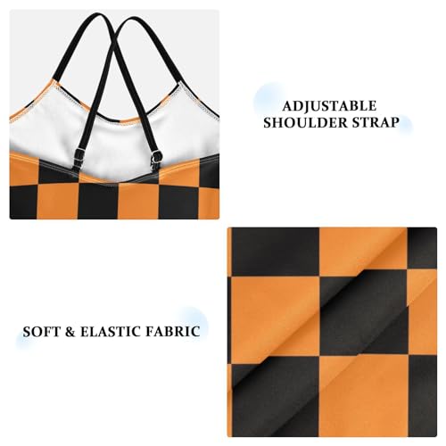Image of Black and White Chess Girls One Piece Swimsuits Board Marble Tile Sport Halter Swimwear Beach Bathing Suit 3T