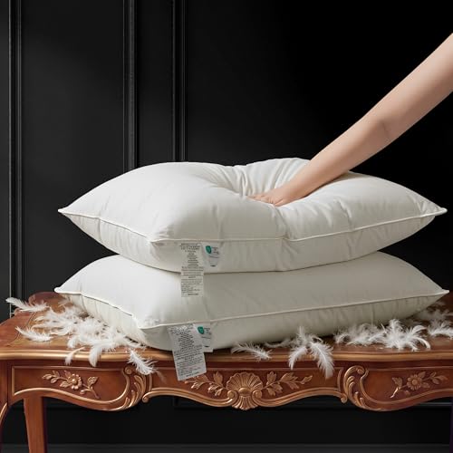 ALPSWAN Goose Down Pillow, Hotel Quality with Goose Feather Fill, 750 Fill Power - 2 Pack with Pillowcase for Master Bedroom, Support for Back, Side, Stomach Sleepers (King Size 20” x 36”)