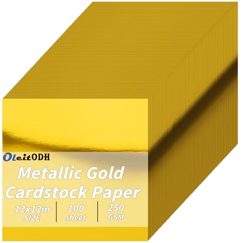 100 Sheets 12x12 in Metallic Gold Cardstock, 250GSM