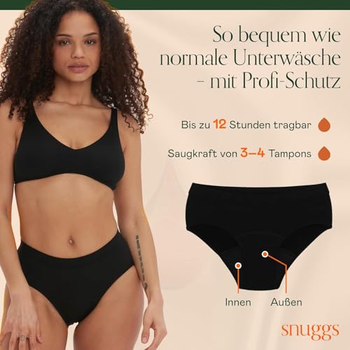 snuggs® Basics | Periodenunterwäsche für Starke Blutung | Dünne und saugstarke Menstruationsunterwäsche | Periodenunterwäsche aus recyceltem Nylon | Nachhaltige Alternative zu Tampons und Binden | M
