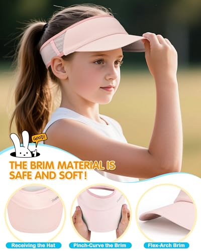 YANIKY Kids Sun Visor Hats for Girls Boys Lightweight UPF50+ Packable Sun Hat for Running Golf Outdoor Sports (US, Alpha, One Size, Pink) — view 5
