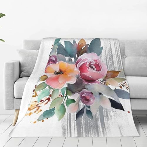 Couverture flanelle microfibre douce légère plaid floral aquarelle - 2