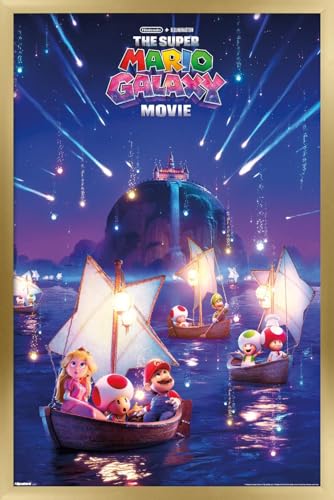 Trends International Nintendo The Super Mario Galaxy Movie (2026) - Boat One Sheet Wall Poster, 34L x 22.4W, Gold Framed Version
